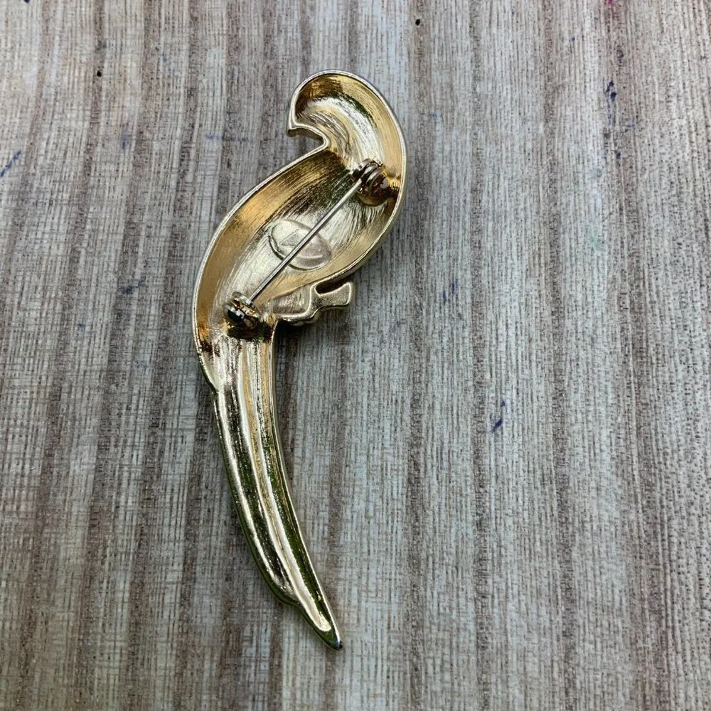 Liz Claiborne Enamel Gold Tone Parrot Brooch